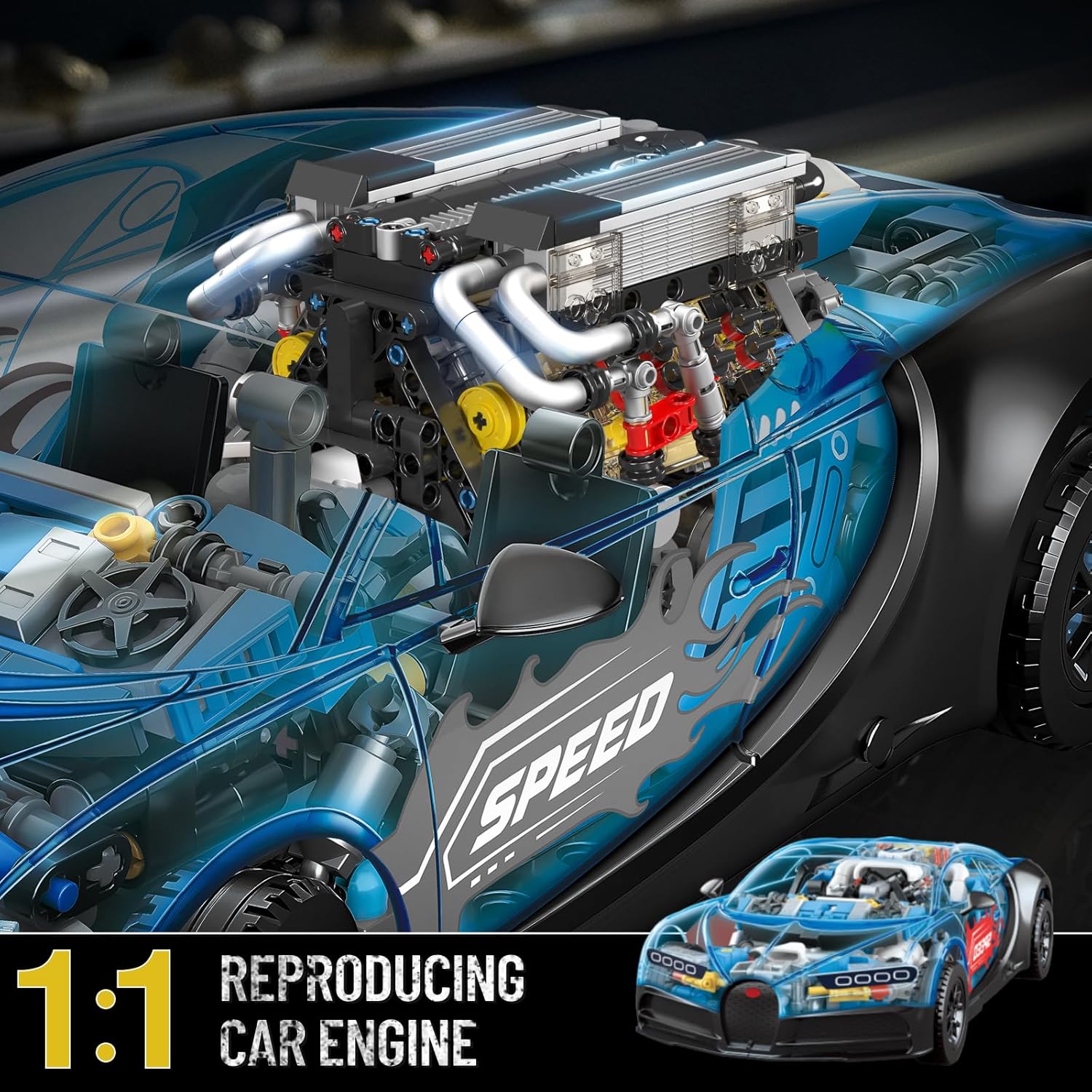 Mould King 10131 W16 Engine Building Blocks Sets, V8 Engine Model kit That Run, Build Your Own STEM Model Engine, 16-Cylinder Car Engine Building Engineering Toys for Kids/Adults Collections(952+PCS)