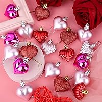 Vista 3 de Elcoho 48 adornos colgantes en forma de corazón, rosa, plástico, día de San Valentín, Navidad, Año Nuevo, boda, aniversario