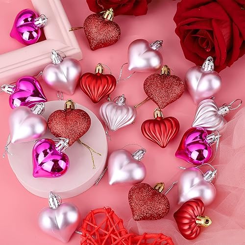 Miniatura 3 de Elcoho 48 adornos colgantes en forma de corazón, rosa, plástico, día de San Valentín, Navidad, Año Nuevo, boda, aniversario