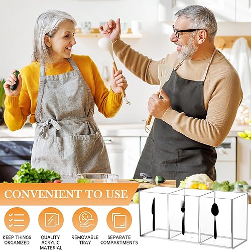 Miniatura 5 de Organizador de almacenamiento de cubiertos de acrílico transparente, organizador de cubiertos para encimera, soporte para cucharas y tenedores, caja