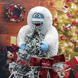 Plush Snow Monster Christmas Tree Topper Funny Stuffed Snowman Hugger Christmas Tree Ornament Cute White Ape Tree Top Decorations Indoor (White, 23cm/9inch)