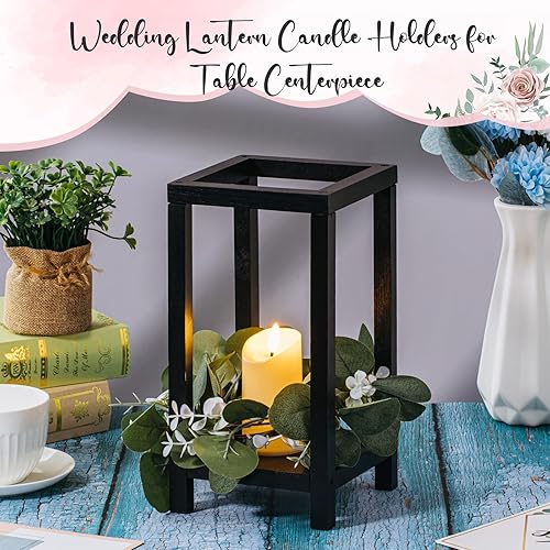 Miniatura 4 de Geelin 10 faroles portavelas de madera, farol de boda, centro de mesa, chimenea, farol decorativo de casa de campo para bodas, baby shower (negro,