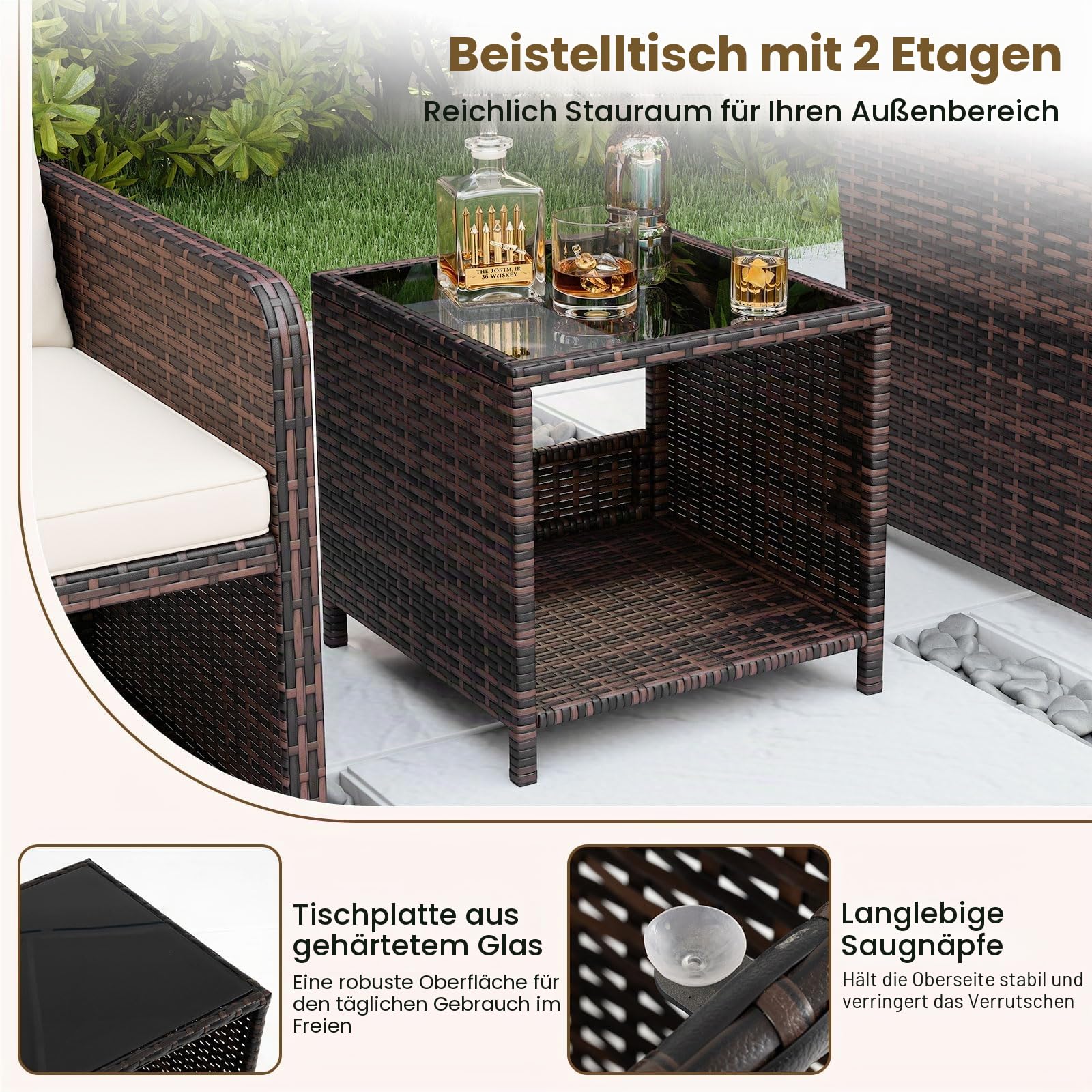 GIANTEX Gartenmöbel Set, Balkonmöbel Kleiner Balkon, Lounge Möbel 5-teilig