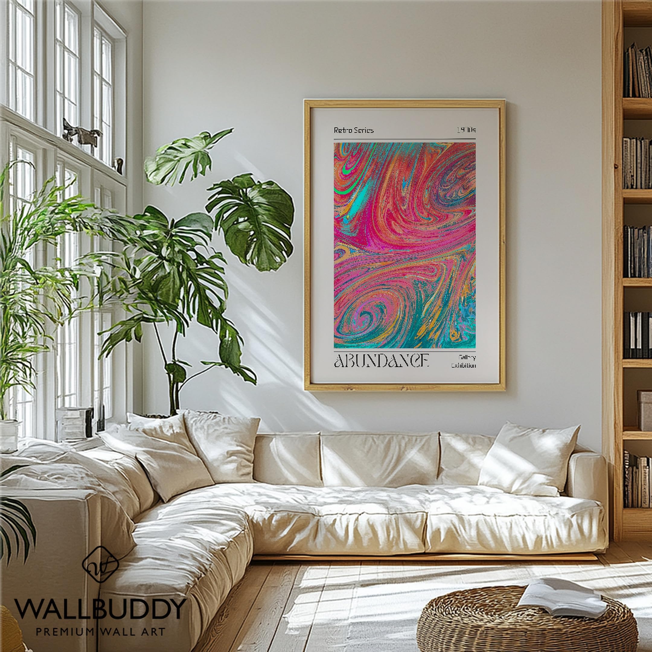 WallBUddy Retro 1970er Jahre Abstrakte Wandkunst (60 x 90 cm, Eichenrahmen)
