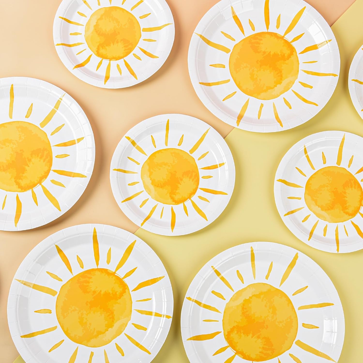 48 Pcs Boho Sun Party Plates First Trip Around The Sun Paper Plates Sunshine Baby Shower Disposable Tableware for Groovy Hippie Birthday Party Decor Supplies (Pack of 2)
