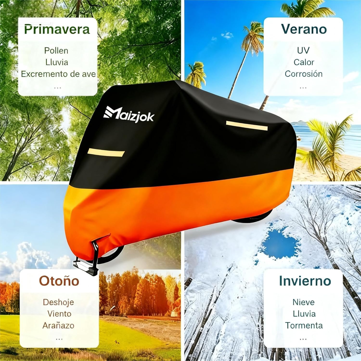 Funda Moto Impermeable 210D Poliéster Cubierta Exterior Protector Lluvia UV XL 245x105x125 cm