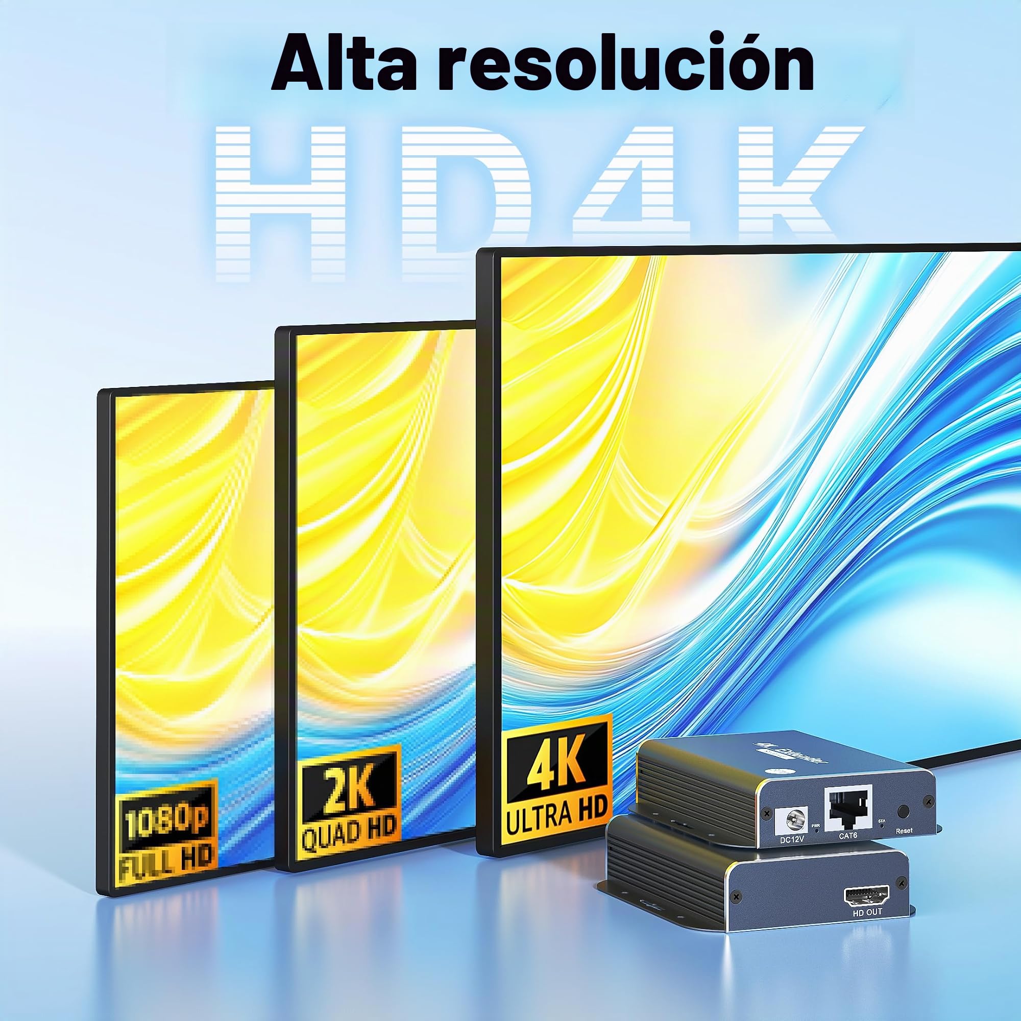 4K HDMI Extender Over Ethernet Extensor sobre CAT5e/CAT6/CAT7, 4K@60Hz Up to 196ft(60m), con Soporte para la función EDID y POC