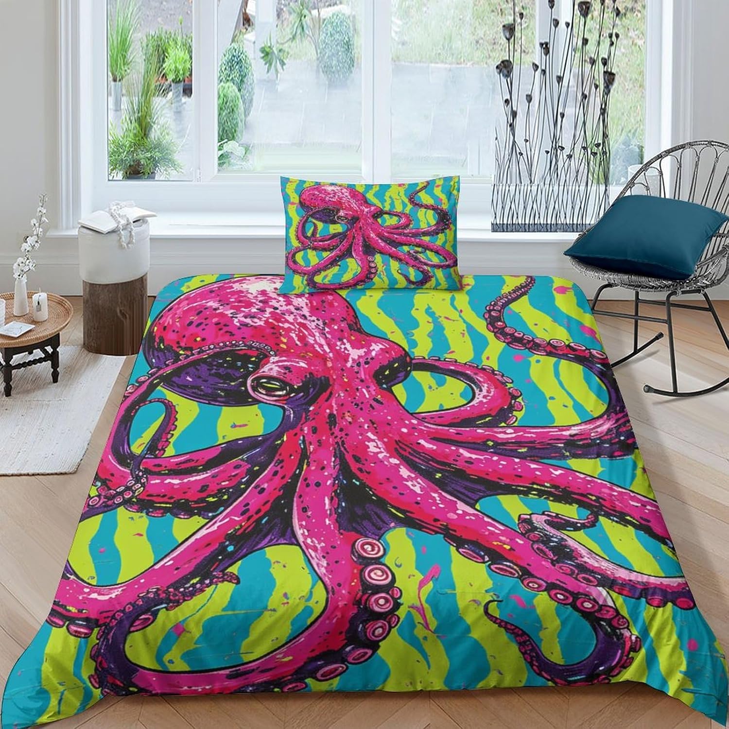 HOTGE 3D Printed Octopus Children's Bed Linen Single (135 x 200 cm