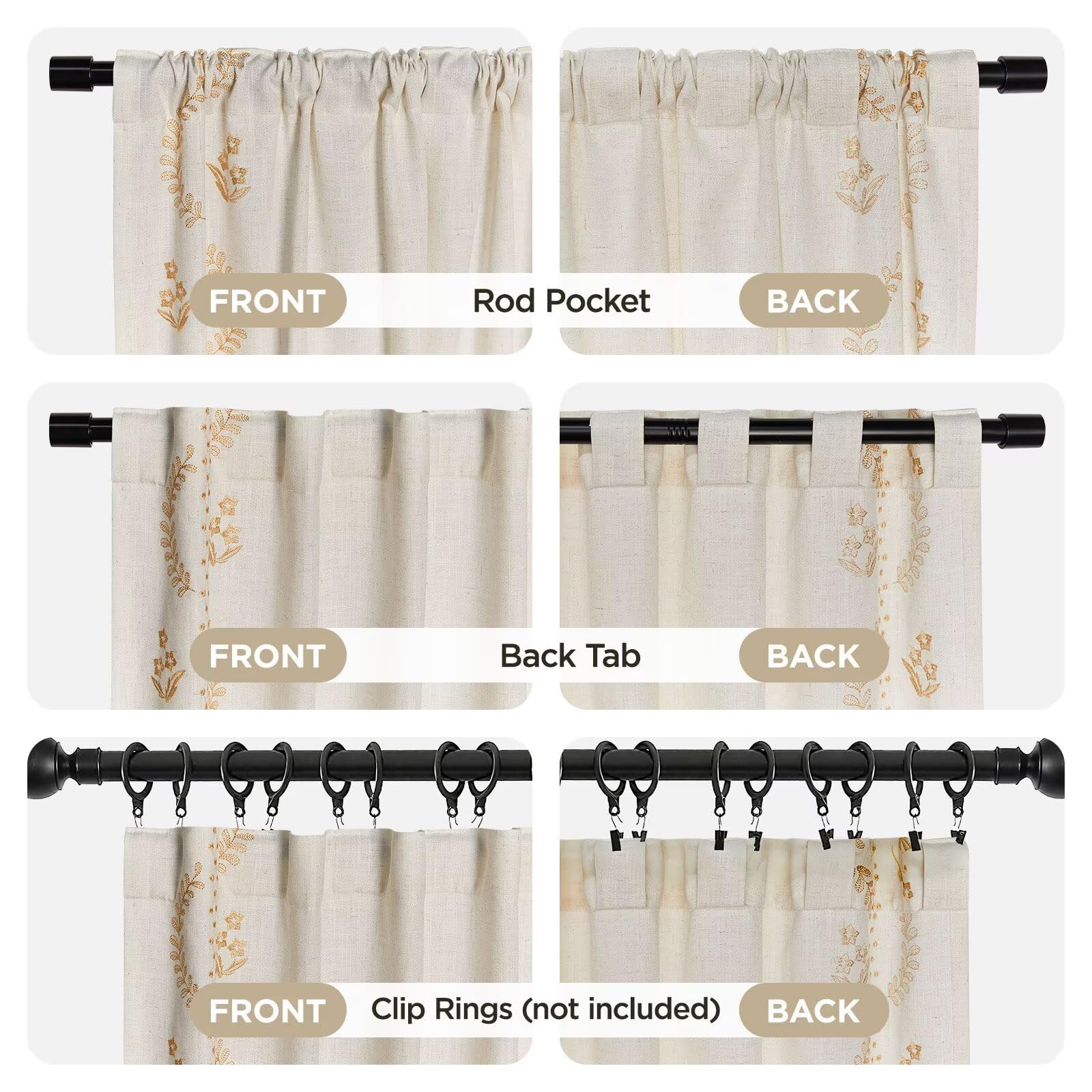 Gold Embroidered Curtains - Vintage Floral Drapes -6