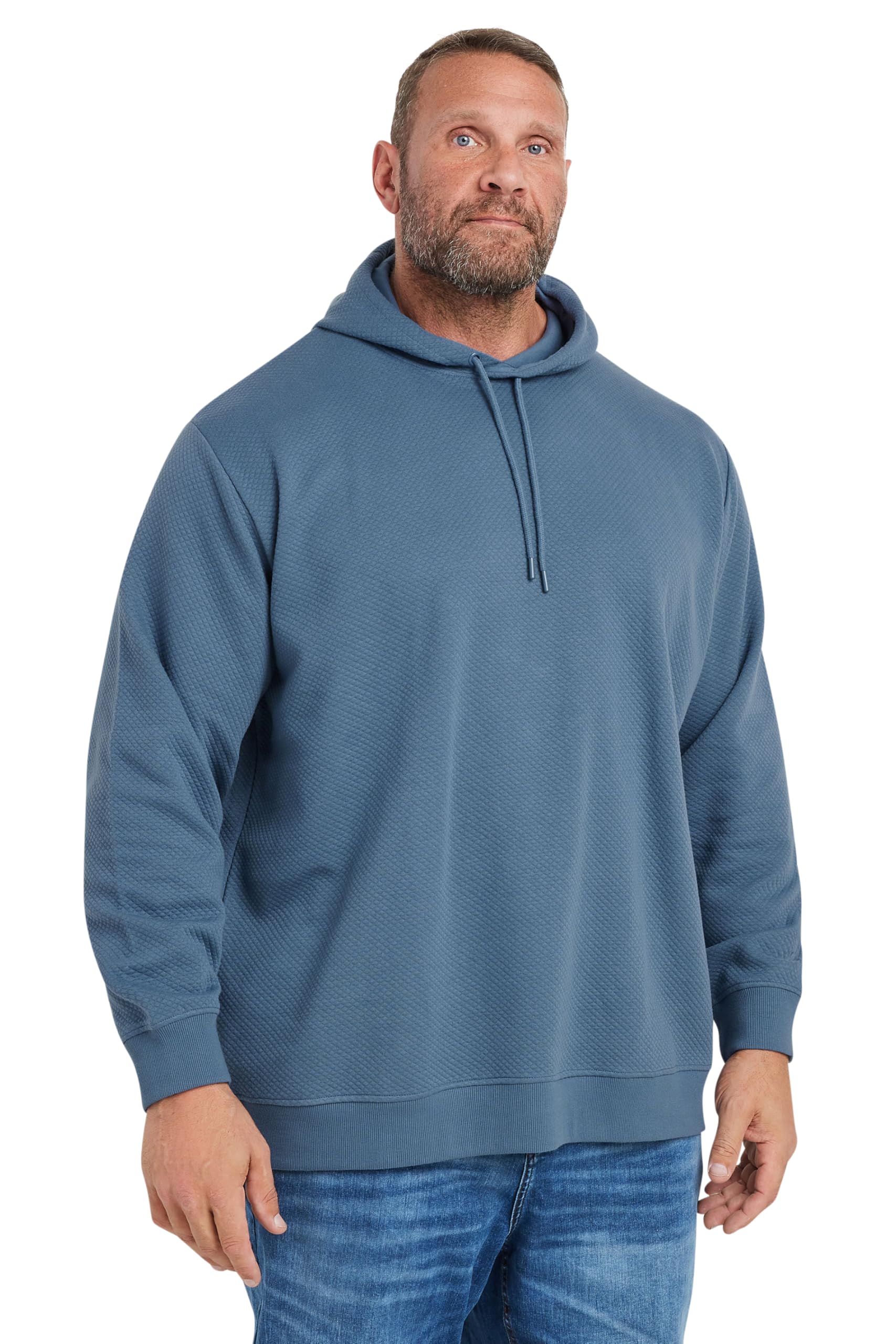 Badrhino Men's Blue Big & Tall Light Diamond Quilted Hoodie - Plus Size Curve