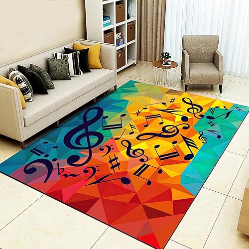 Alfombra de área con notas de colores, antideslizante, con reducción de ruido, lavable a máquina, duradera, para interiores, dormitorio, sala de