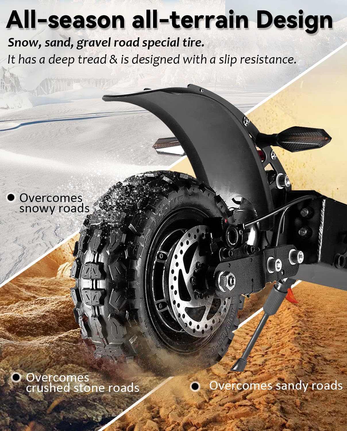 GLDYTIMES 11 Inch Off Road Scooter Tire, 90/65-6.5 Tubeless Tire Heavy Duty Vacuum Snow Tyre Fit for Dualtron Ultra/Dualtron Thunder/Zero 11x/Speedual Plus/Kaabo Wolf Warrior Electric Scooter