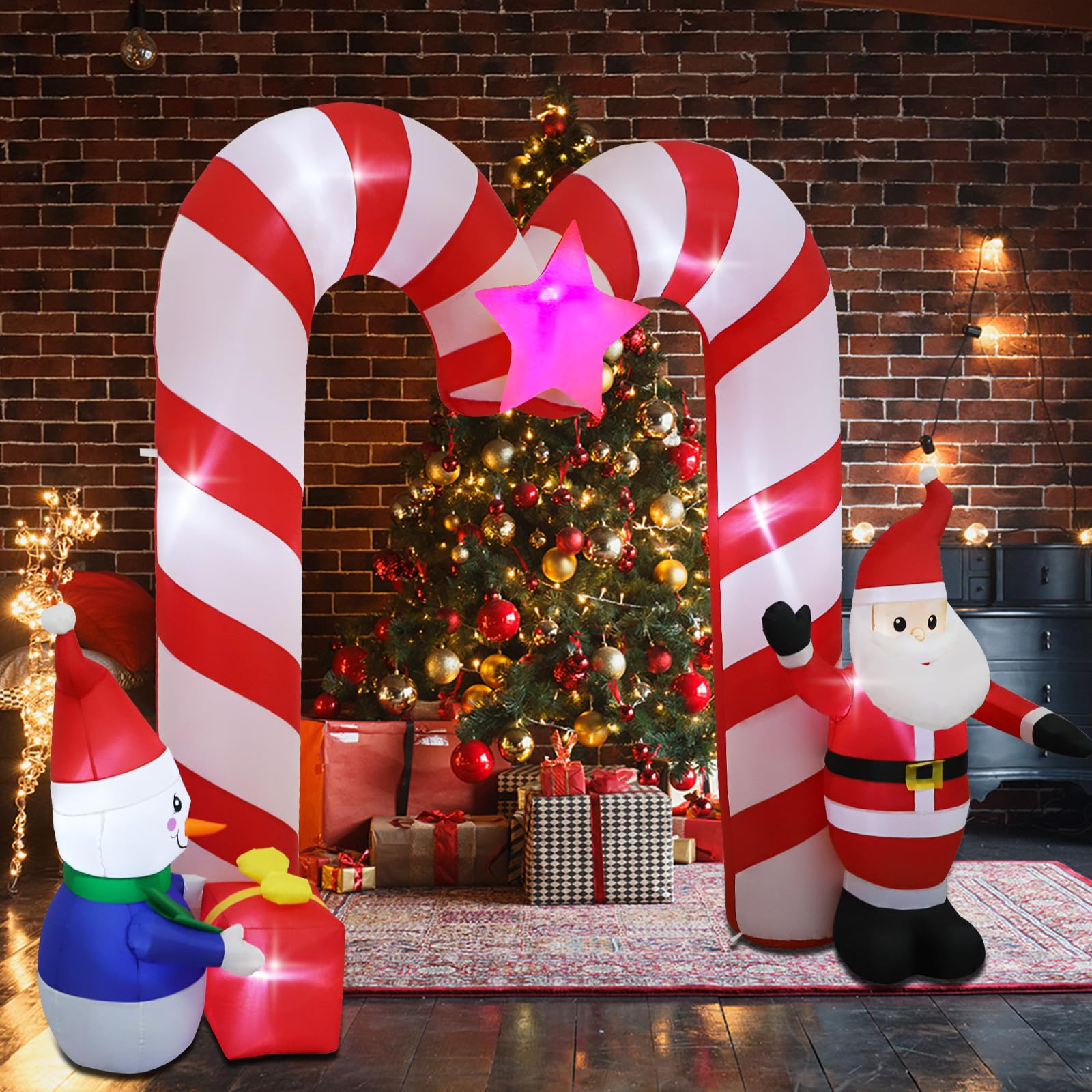 Decoración inflable de Navidad de 10 pies para exteriores, decoración inflable para patio, forma de piruleta, decoración inflable arqueada, luces LED integradas para fiestas de Navidad,