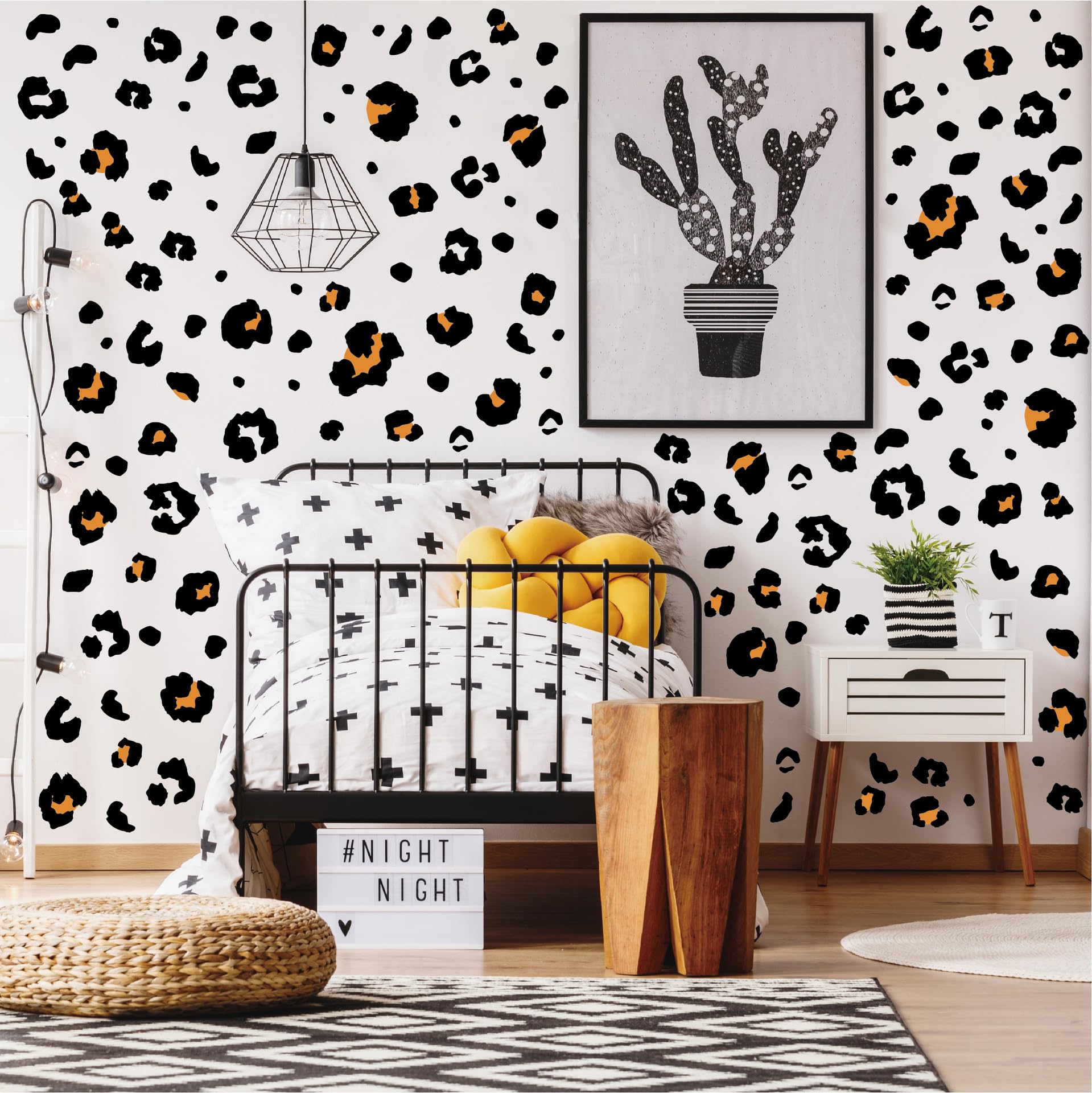 Kaensc Leopard Print 10 Sheets Wall Stickers White And Yellow Leopards Wall Decals Murals Art Design Wall Decals For Teen Bedroom Playroom Nursery Kindergarten Classroom Car Door Living Room Decoration