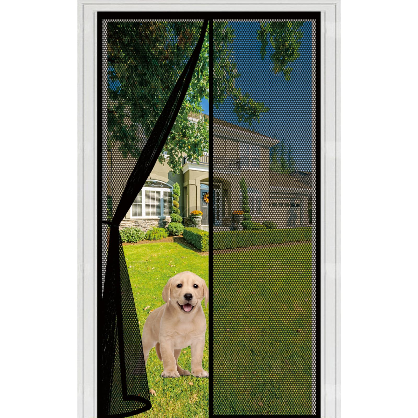 Door Fly Screen 86 x 188 cm with Powerful Magnets Automatically Closes and Magic Tape, Install Without, Keep Bugs Out, Magnetic Screen Door Curtain for Patio, Black