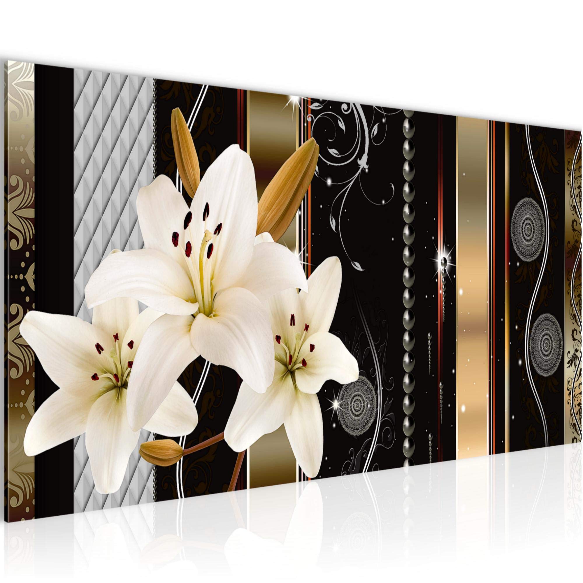 Runa Art Beige, Brown Wall Pictures Flowers Lilies Modern Non-Woven Canvas Living Room Hall Abstract Beige Brown 008412A
