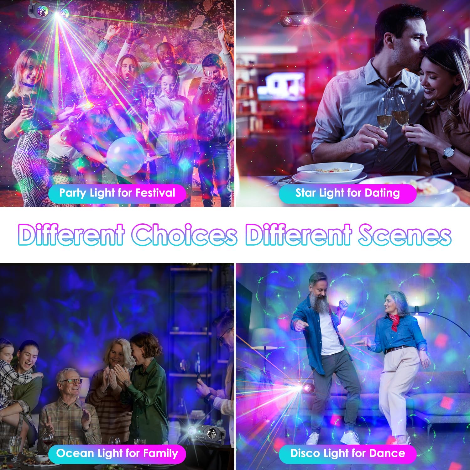 Boule Disco 5 en 1, Gomifie Lumière Disco avec 4 Modes pour Différents Scènes, Lampe de Scène Contrôlée par Musique avec Télécommande et Stroboscope, Jeu de Lumière 2M USB pour Halloween, Noël, Fête