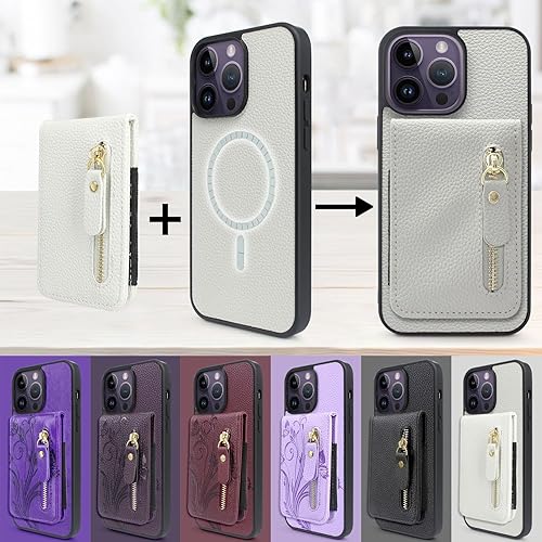 Miniatura 2 de Lacass Funda compatible con MagSafe Case Wallet para iPhone 15 Pro Max de 6.7 pulgadas, tarjetero magnético desmontable con cremallera funda tipo