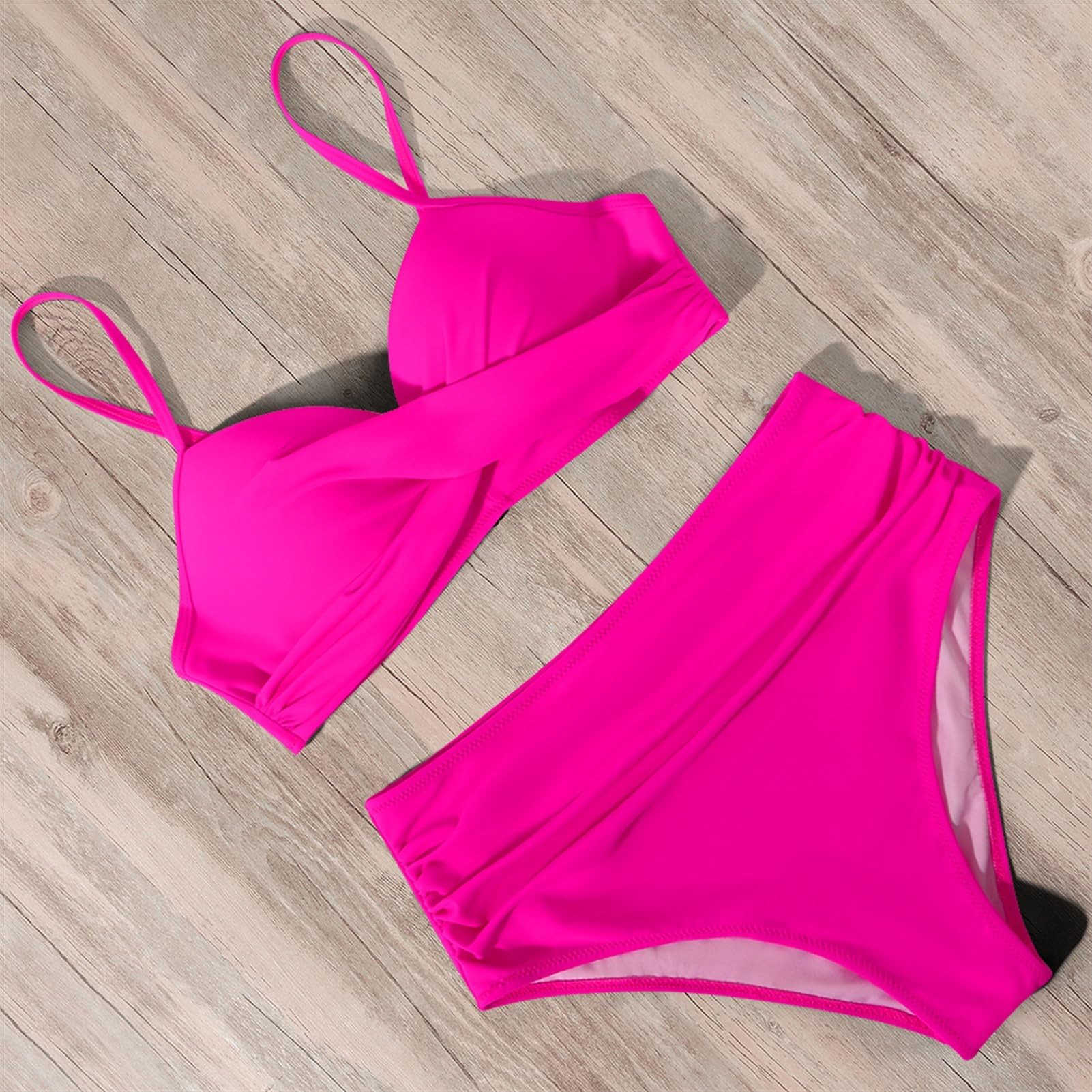 Bikini A Vita Alta Donna Solido Costume da Bagno Donna Costumi da Bagno Costume da Bagno Imbottito Push Up Increspato Costume da Bagno Donna Bikini (Color : B4803YB, Size : XL)