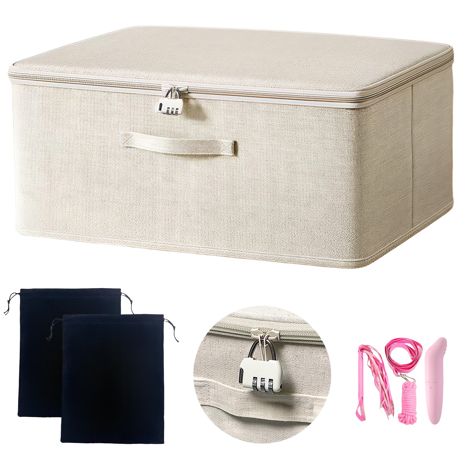 Locking Adult Game Toy Storage Organizer Lock Box Toy Storage Bins Women and Men Game Toys Storage Bags with 2 Drawstring Bags, Large capacity 15 x 10 x 6.3 Inches