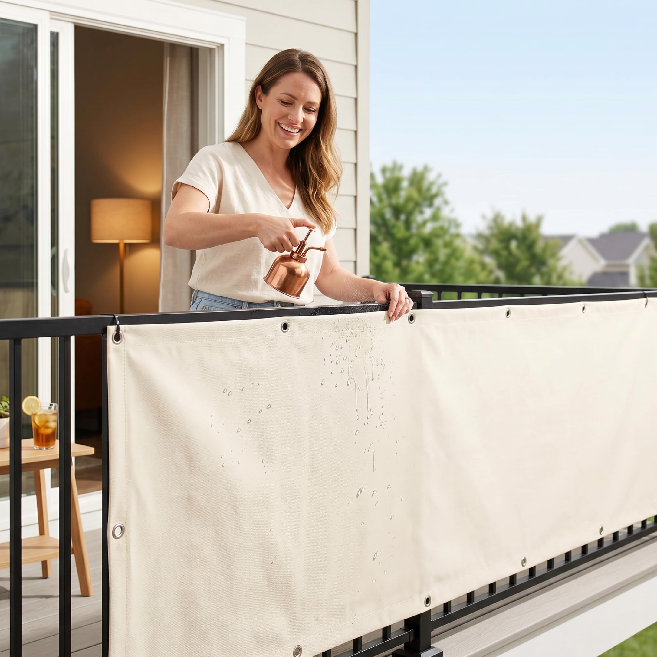 Faticenic Deck Privacy Screen, 6.6x16.4ft Fence Privacy Screen Weatherproof Shield Shades for Patio, Backyard, Porch, Railing, Beige, Deck, Balcony