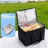 Food Delivery Bag, 70L 52x35x39cm Black Large Insulated Cooler Bag, Waterproof Pizza Delivery Bags, Reusable Grocery Shopping Bags, Picnic Bag, Warm, Cooler Bags for Food, Grocery Delivery Bag Hold