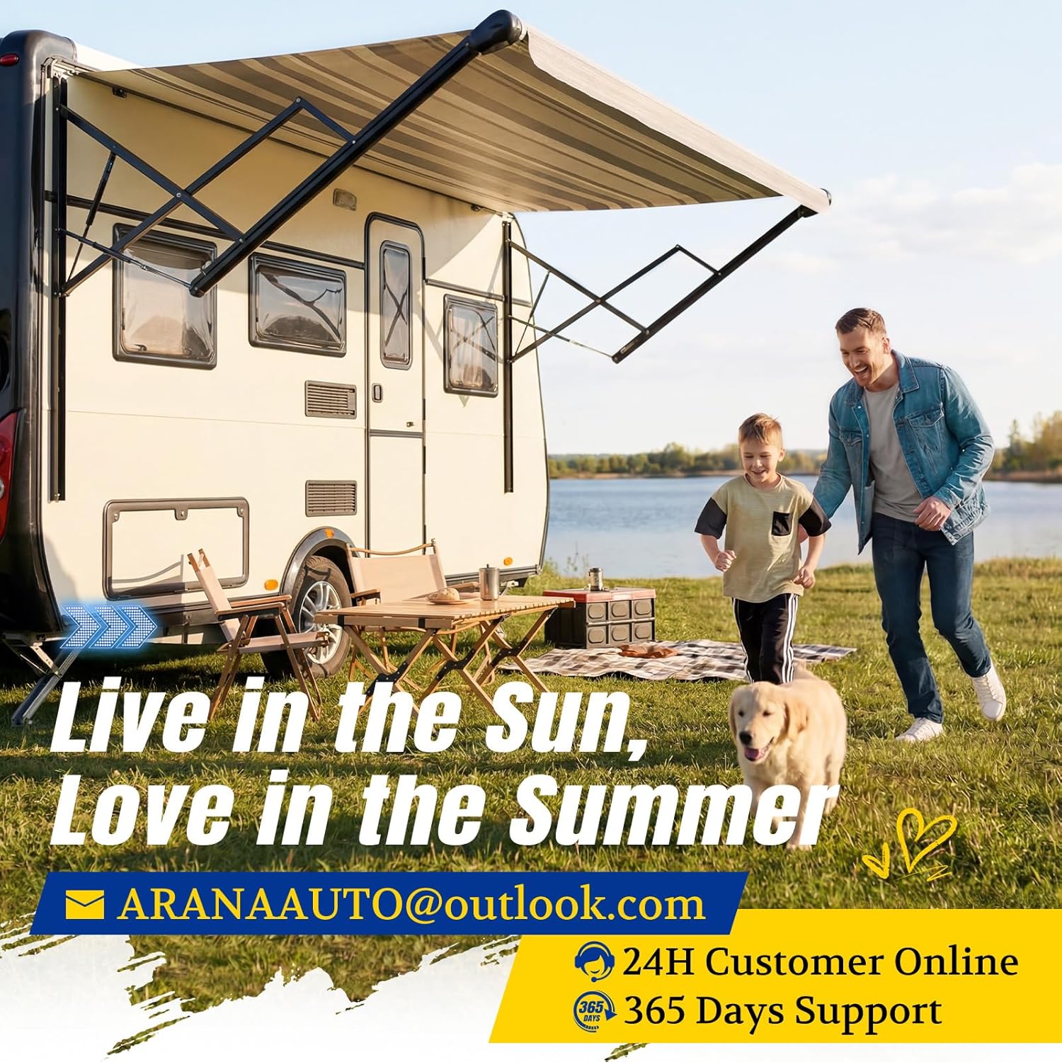 ARANA 260282 RV Awning Gas Struts, 24 inch Gas Struts, 124 to 140Lbs Lift Support Compatible with Solera Power RV Camper Awning Arms Domtic Weather Pro Awning, Set of 2