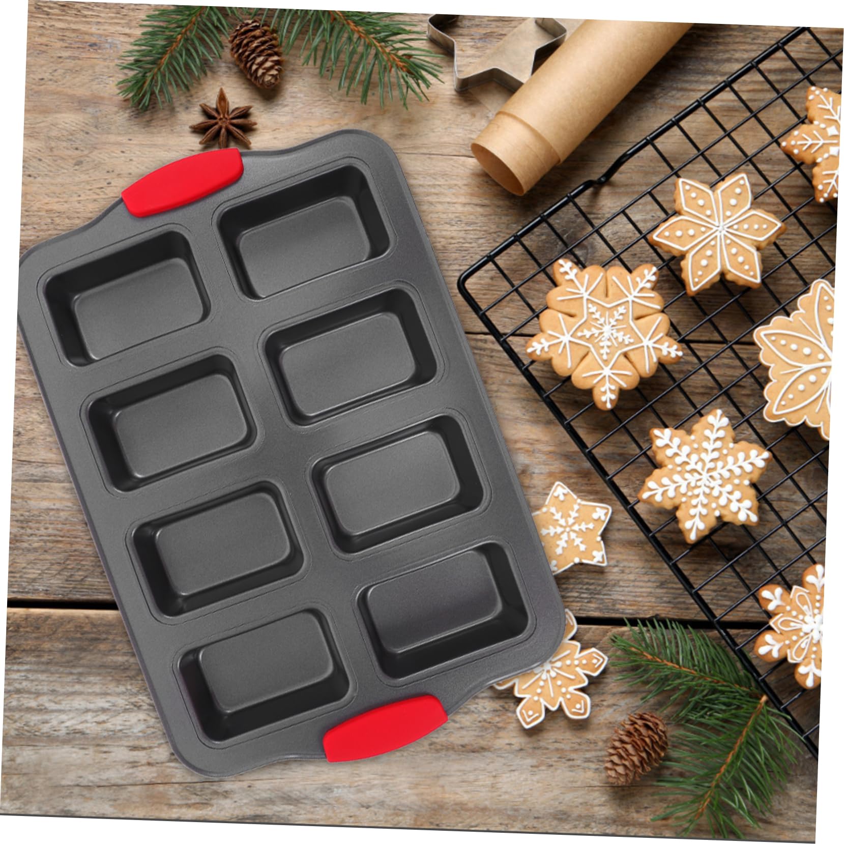 Alipis Moule Four Rectangulaire Antiadhésif à 8 Cavités, Moule à Gâteau en Acier Inoxydable avec Poignées Résistantes la Chaleur