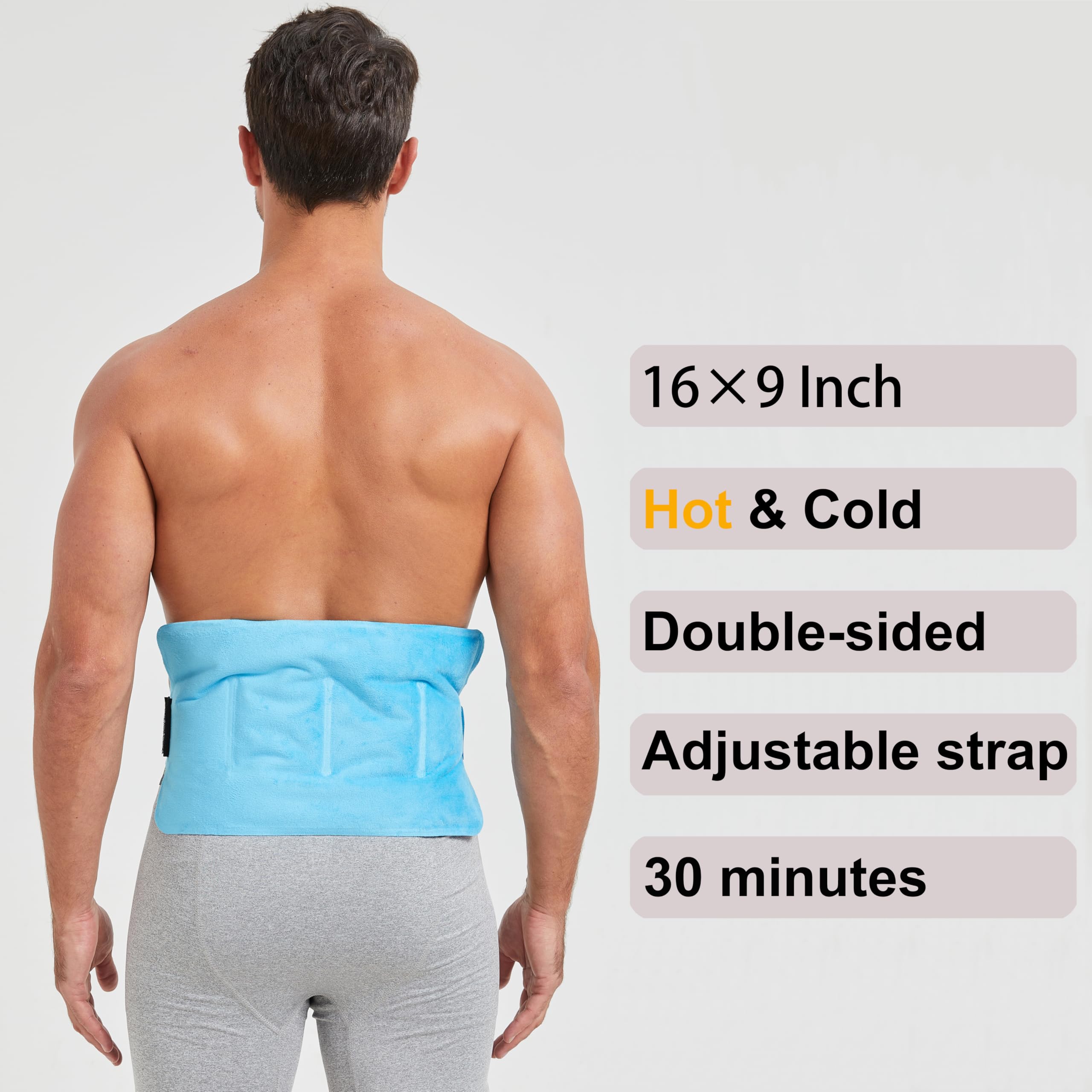Koo-Care Lower Back & Waist Gel Ice Pack for Injuries Reusable Large Flexible Hot Cold Therapy Pack with Strap for Shoulder, Belly, Rib, Hip, Wrap around Entire Knee Cold Compress Pain Relief 16