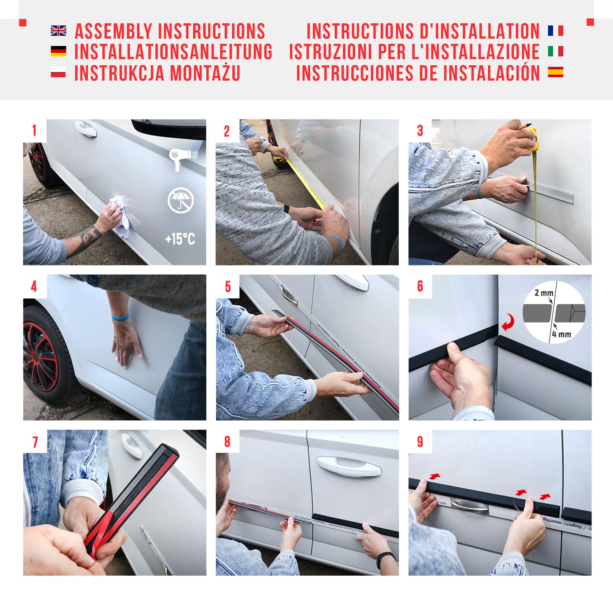 CHROMEMASTER | Molduras Protectoras Laterales para Puertas de Coche | Compatibles con Peugeot 208 5 Puertas Hatchback 2012-2019 | El plastico | Molduras protegen Las Puertas del Coche de daños