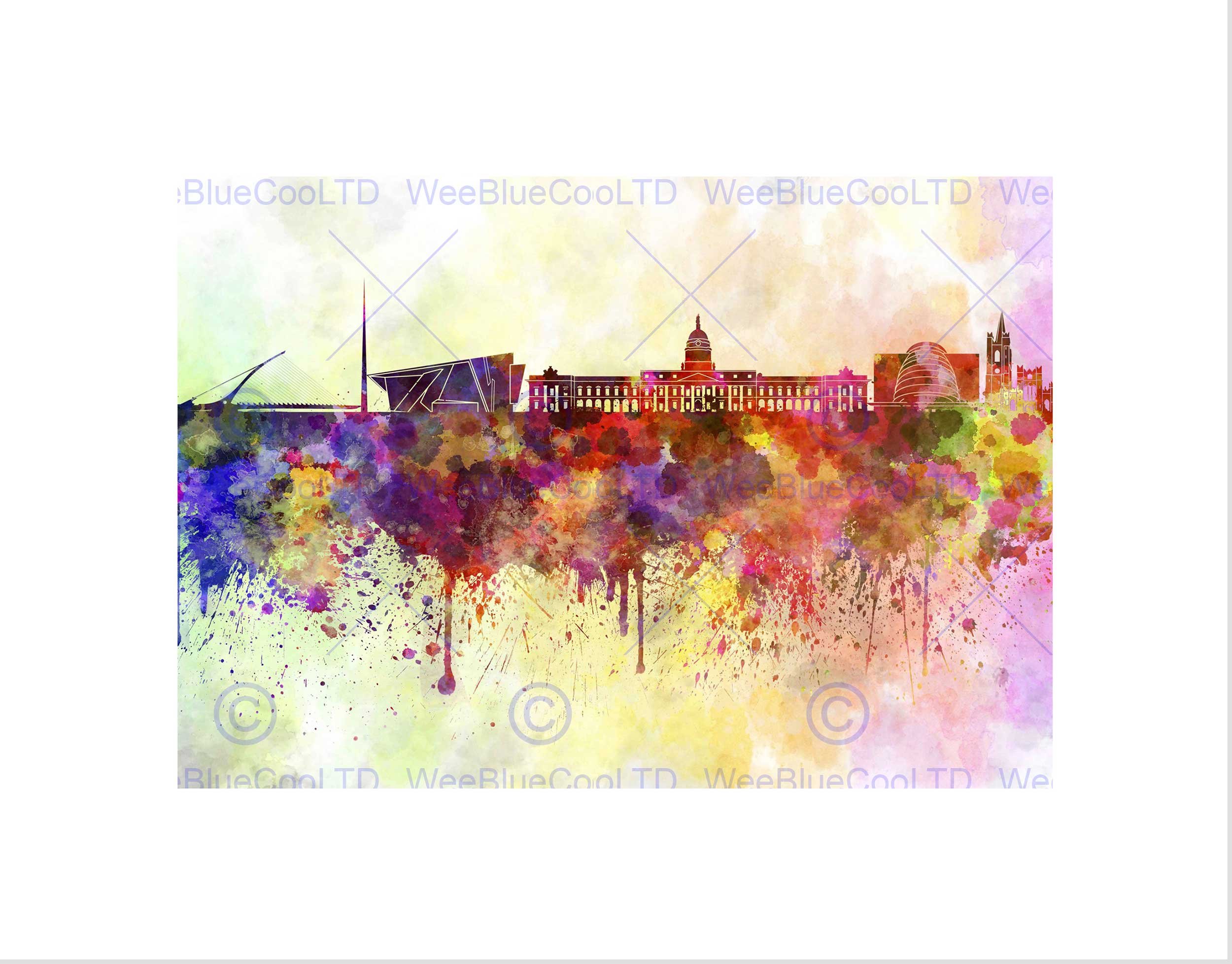Wee Blue Coo Painting Cityscape Paint Splash Skyline Dublin Wall Art Print