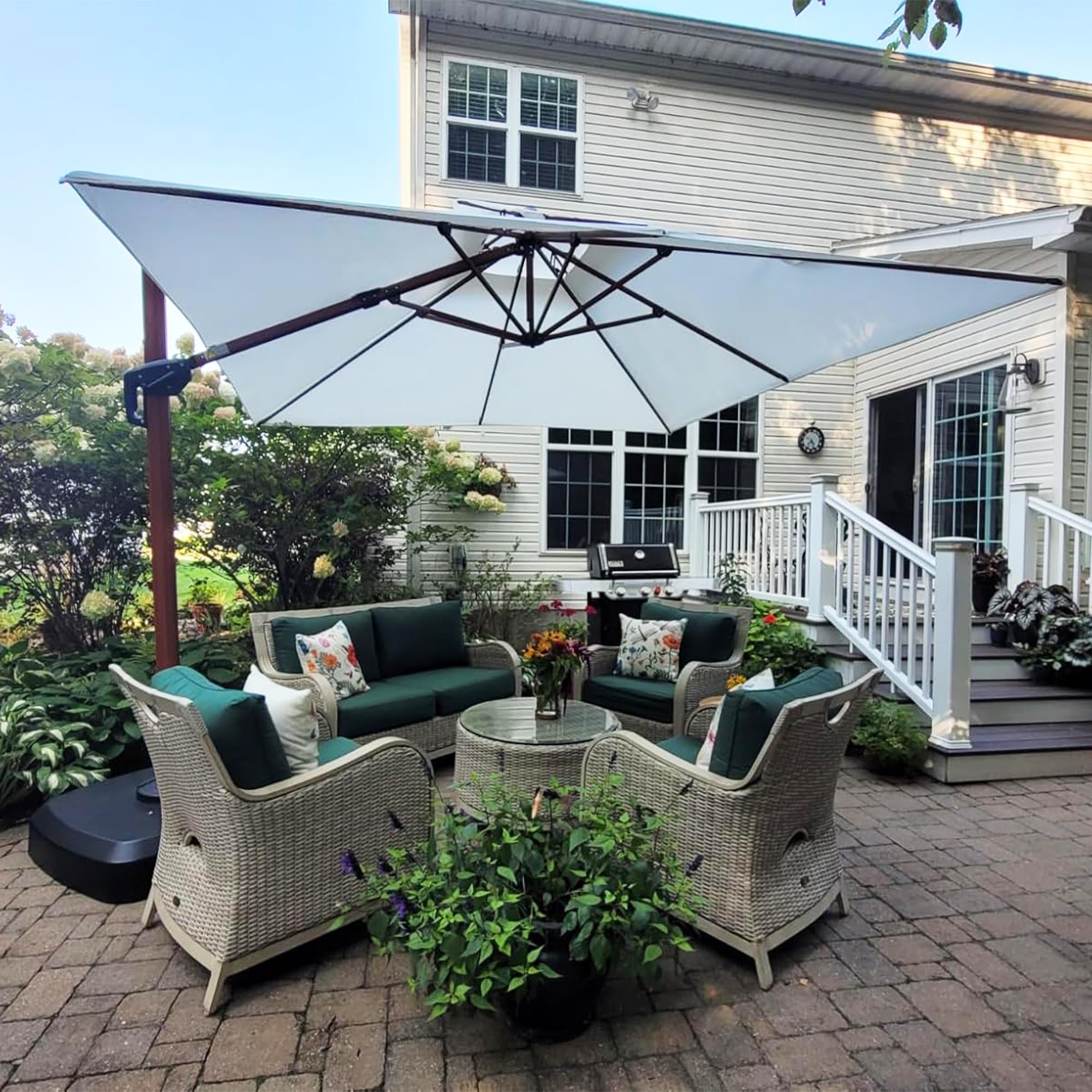 Parasol Jardin 2,4 M En Bois - Résistant UV Et Eau, Pour Terrasse, Table, Pelouse, Design Durable Noir - 7