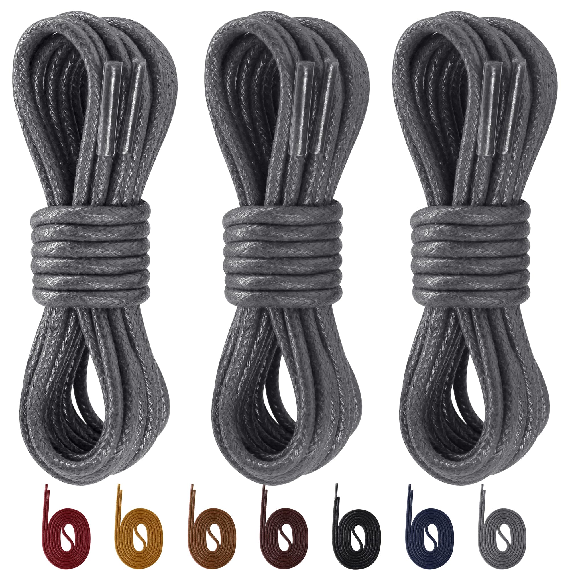 PTERYBIRD 3 Pairs Waxed ShoeLaces for Dress Shoes,3/32" Thin Round Replacement Strings for Business Oxford Shoes, Boots