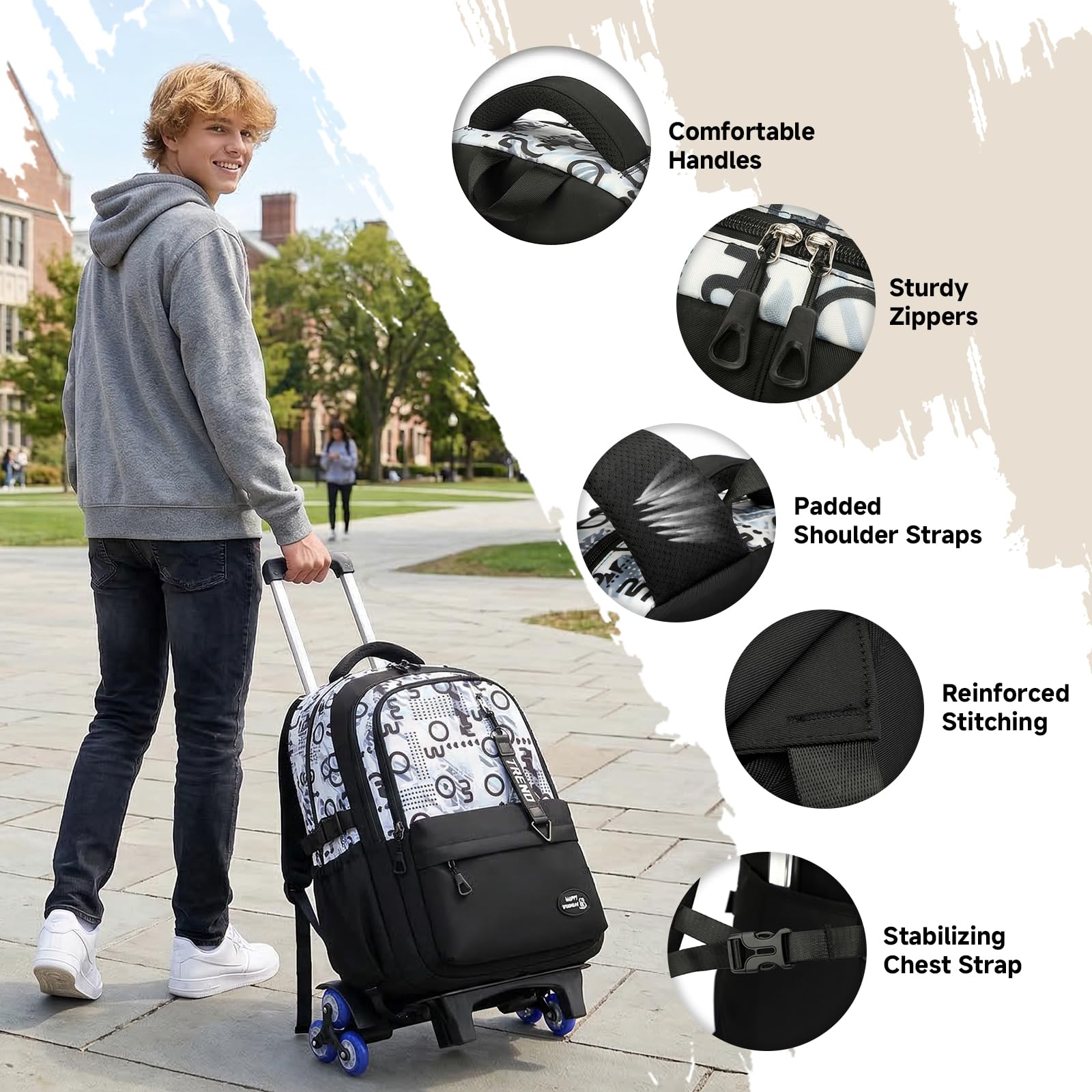 Amythe Mochila Escolar con Ruedas para Chicos 10-24 Años – Mochila Carro 6 Ruedas para Instituto y Bachillerato – Gran Mochilas de Viaje para PC 15.6" – Vuelta al Cole Navidad