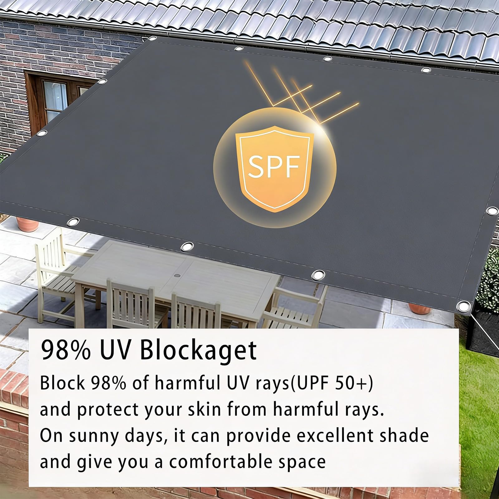 Vela Ombreggiante Impermeabile 5X5M Rettangolare Tenda da Sole per Esterno Telo Parasole con Fune e Occhiellato Protezione UV Tenda a Vela per Giardino Balcone Terrazz - Grigio scuro