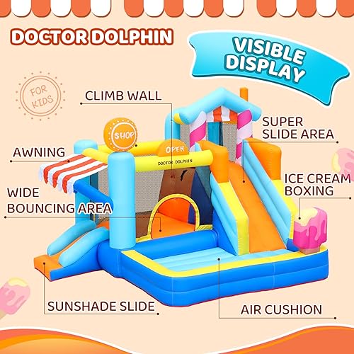 Miniatura 3 de Doctor Dolphin Casa inflable de rebote para niños divertida, doble tobogán inflable para saltar con inflador, casa inflable para niños con soplador