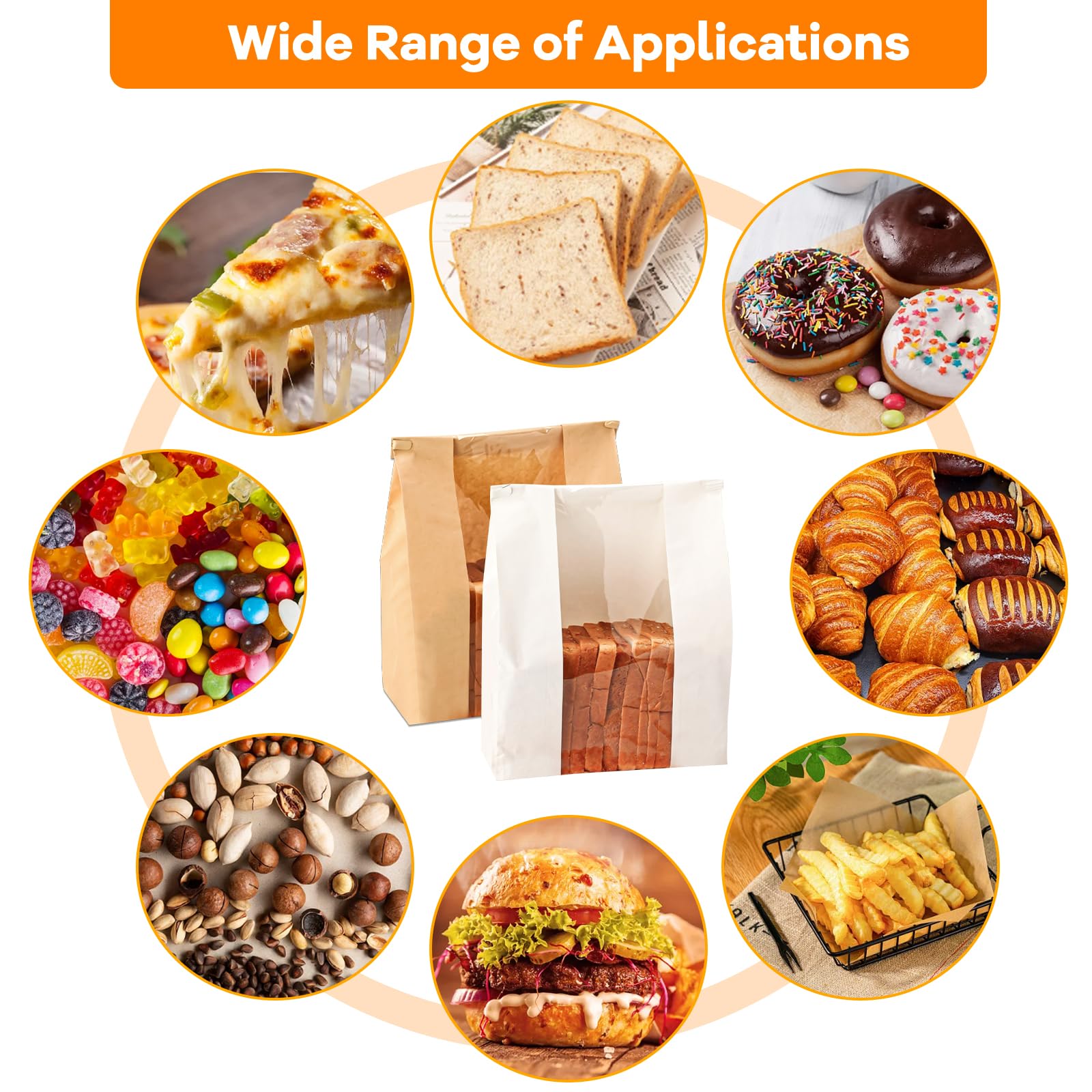 100 bolsas de pan de papel kraft para pan casero, bolsas grandes de pan de masa madre con ventana transparente, bolsa de pan con cierre de pestaña de estaño para galletas, pasteles, aperitivos y