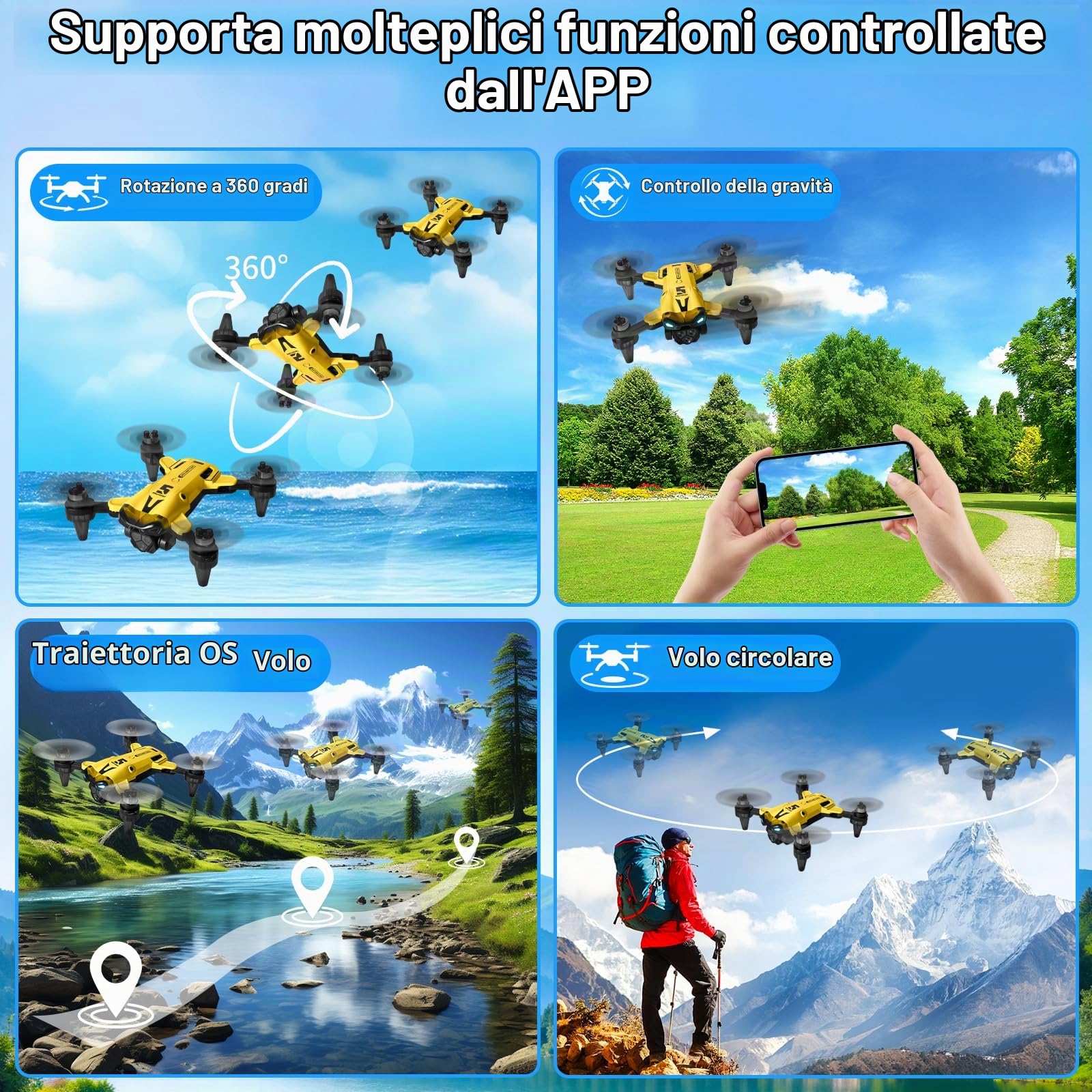 Drone Con Telecamera 4K, Drone Pieghevole, Motore Brushless, Quadricottero FPV WiFi, Volo A Traiettoria, 3D Flip, Decollo/Atterraggio 1 Tasto, per Bambini o Novizi, 2 Batterie