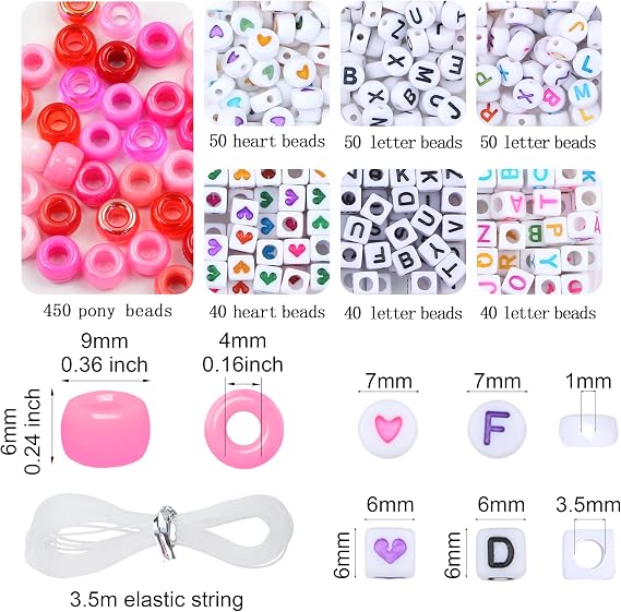 XIANNVXI 24Colours Pink Pony Beads for Bracelet Friendship 720pcs Letter Kandi Pink Pony Beaded for Jewelry Crafts Bracelet Making 14 Years of Age and Older
