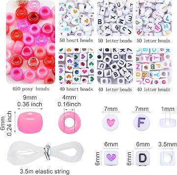 XIANNVXI 24Colours Pink Pony Beads for Bracelet Friendship 720pcs Letter Kandi Pink Pony Beaded for Jewelry Crafts Bracelet Making 14 Years of Age and Older