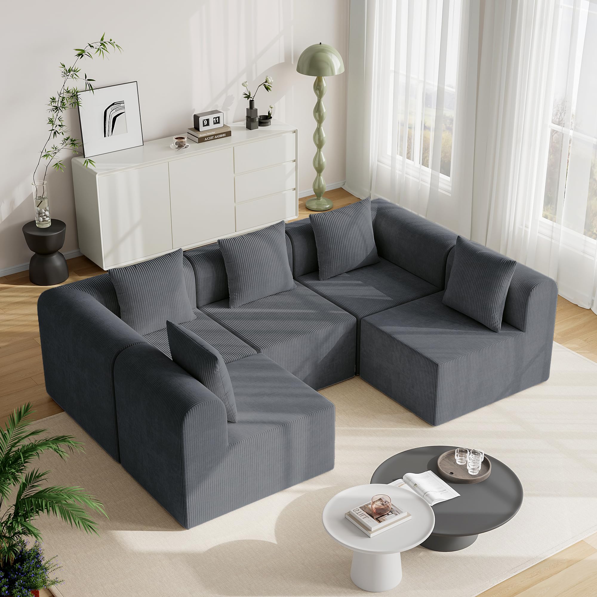 wanan 146'' Modular Sectional Couches for Living Room with Deep Seat, L-Shape Cloud Sofa Couch, High Density Memory Foam, Boneless Upholstered Couches, Easy Assembly(Dark Gray, 5 Seats)Global Recycled StandardGlobal Recycled StandardGlobal Recycled Standard