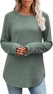OFEEFAN Women's Long Sleeve Loose Fit Tunic Tops - Casual Crew Neck Pullover Sweaters for Fall Outfits 2025