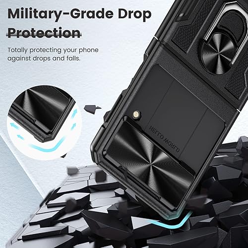 Miniatura 6 de Caka Funda para Galaxy Z Flip 4, Z Flip 4 con funda para cámara, protección de bisagra y soporte con soporte de anillo giratorio de 360 integrado,
