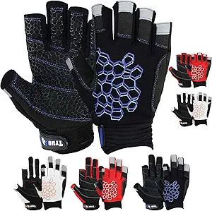 MRX BOXING & FITNESS Sailing Gloves Sticky Palm Gripy Glove Yachting Kayak Dinghy Fishing Short Finger Multi Colors (Black/Blue, L)