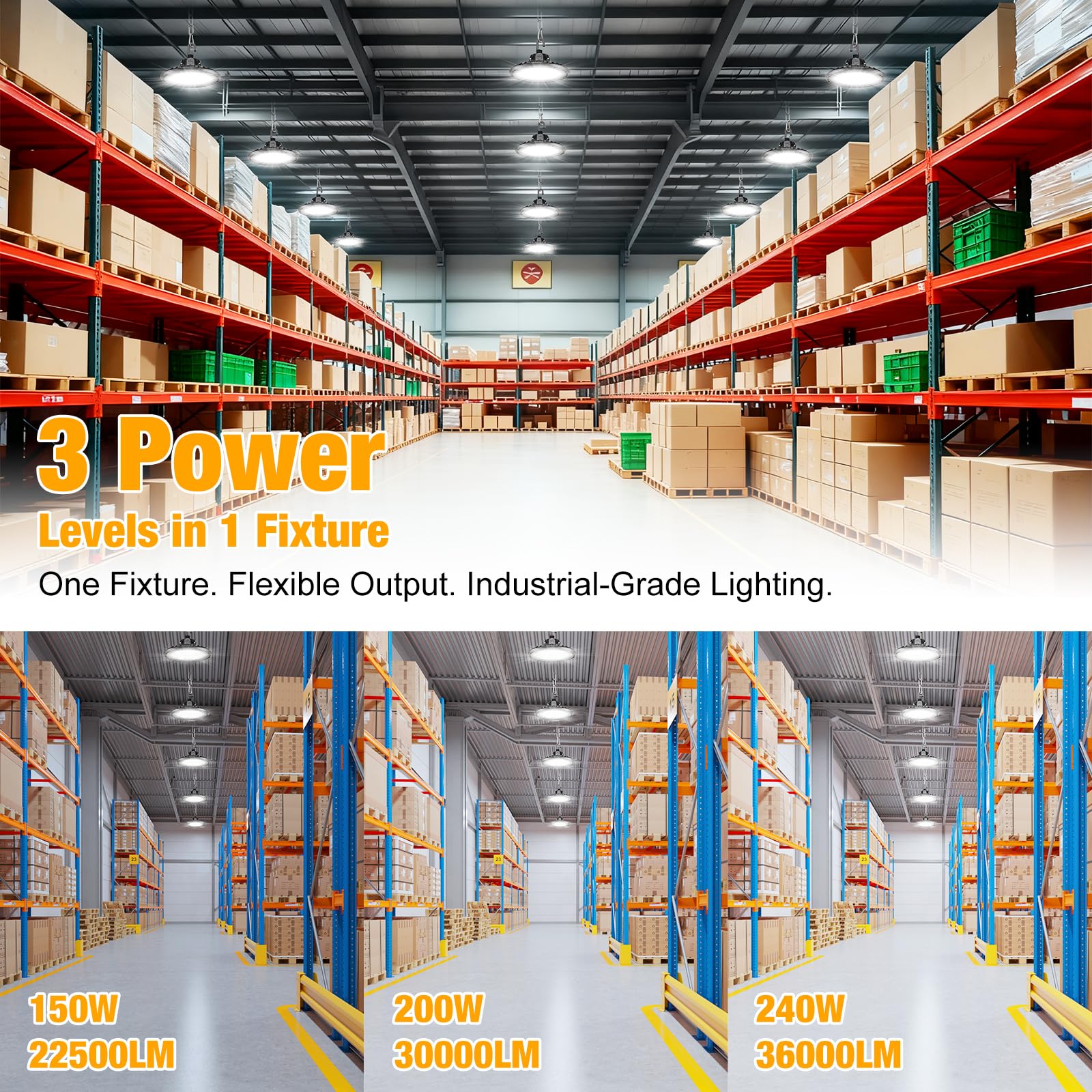 UFO LED High Bay Light 240W 4 Pack Dimmable AC100-277V High Bay LED Light 36 000LM 6 Cable — view 3