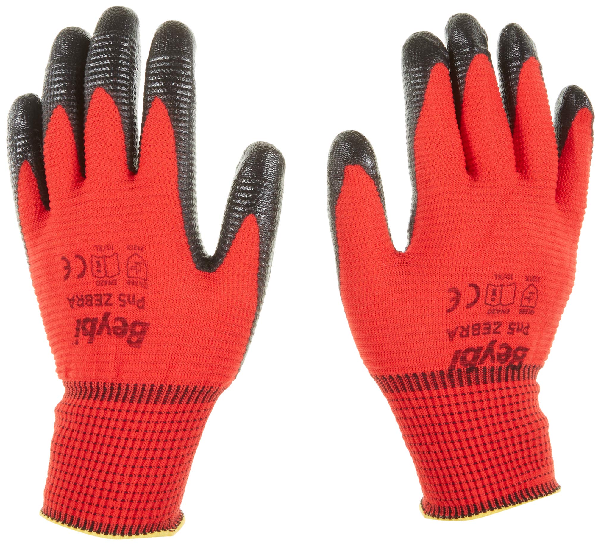 Beybi PU17 PN5 Zebra poliestrowe dzianinowe rękawiczki nitrylowe, nr 10, czerwono-czarne