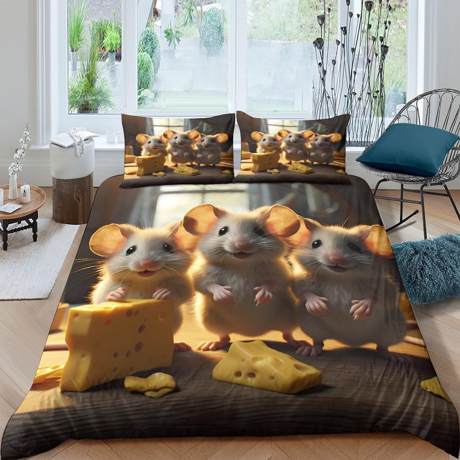 Ctjqhvkz Style-1 3D Printed Cute Mouse Fitted Sheet Microfiber Soft Cartoon Cheese Mattress Cover For Bedroom Guest Room Decor Single（135X200cm）