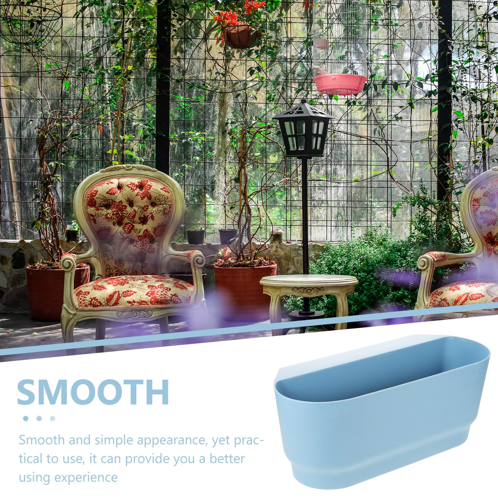 NUOBESTY Pot Suspendu pour Plantes Succulentes Grand Format Bleu, Jardinière Carrée Réserve D’Eau pour Balcon, Rambarde ou Clôture, Pot de Fleurs de Balcon Solide en Plastique