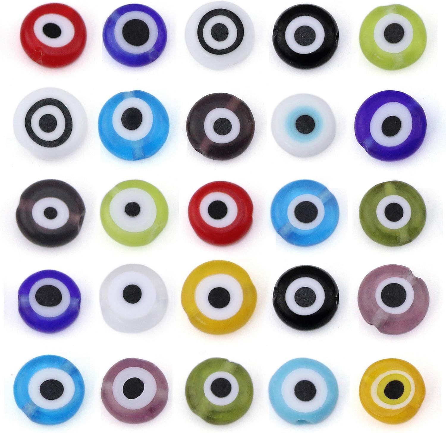 COIRIS 140pcs Multicolor Evil Eye Glass Beads, Handmade Lampwork Evil Eye Charms, 8mm Flat Round Evil Eye Spacer Beads for DIY Jewelry Bracelet Earring Necklace Craft Making(GB-E-Mix)