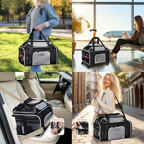 Miniatura 8 de Petskd Transportador de mascotas extensible superior con ruedas de 19 x 13 x 9 pulgadas, aprobado por Southwest Allegiant Airlines, transportador de